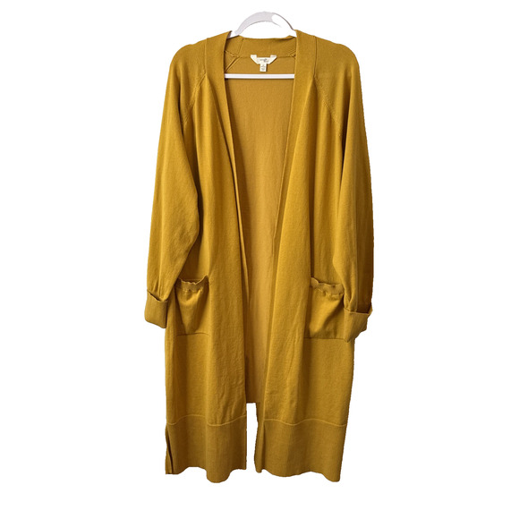 Terra&Sky Women’s 2X Boho Chic Longline Soft Knit Cardigan Mustard Yellow Preppy - Picture 1 of 7